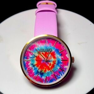 Crayo Tie Dye 42mm Watch with Pink Leather Band Like New